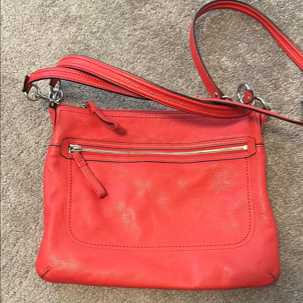 Coach Red Crossbody Bag with Textured Leather